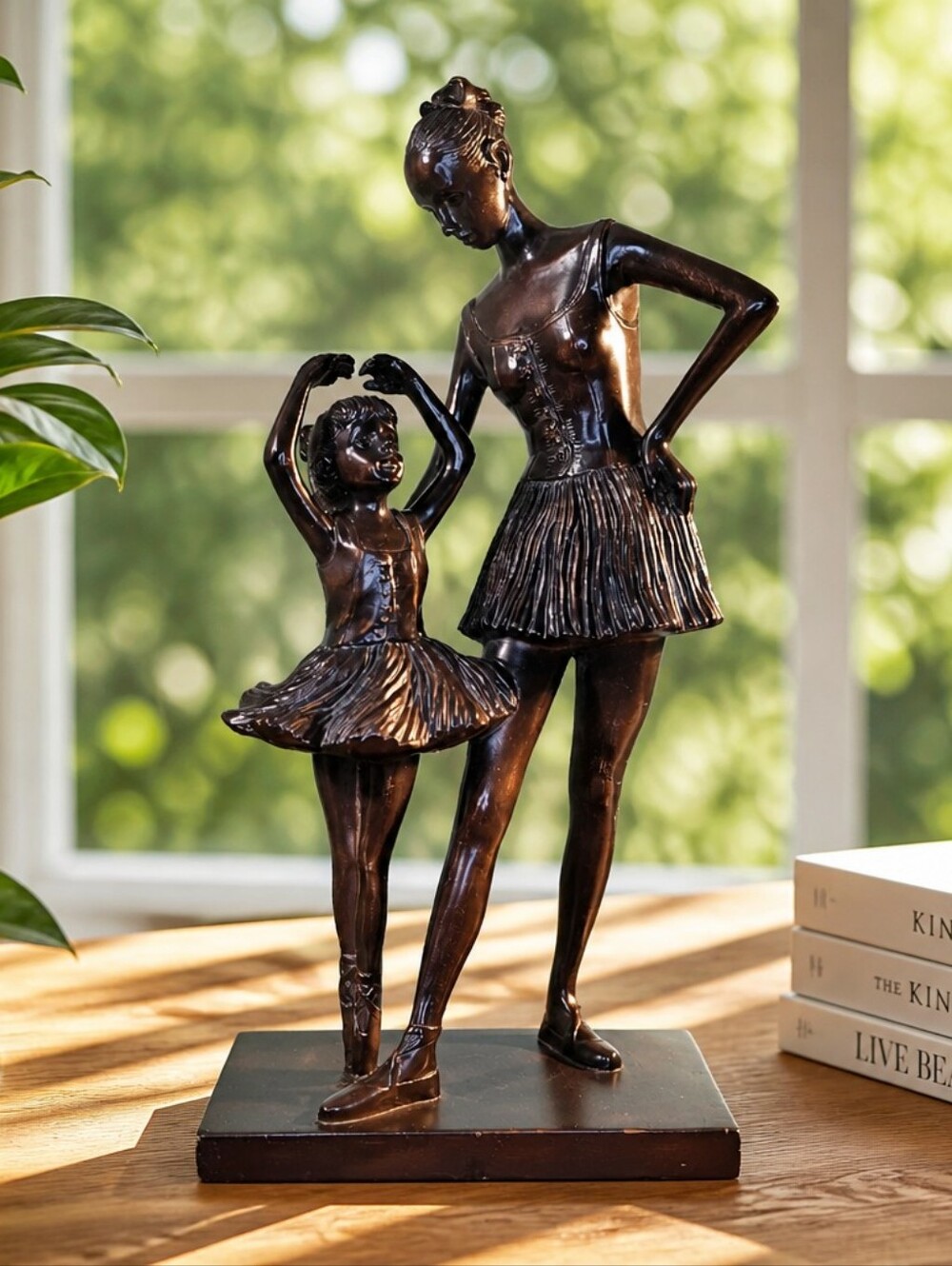Bronze Tone Mother Daughter Ballerina Figurine 13”